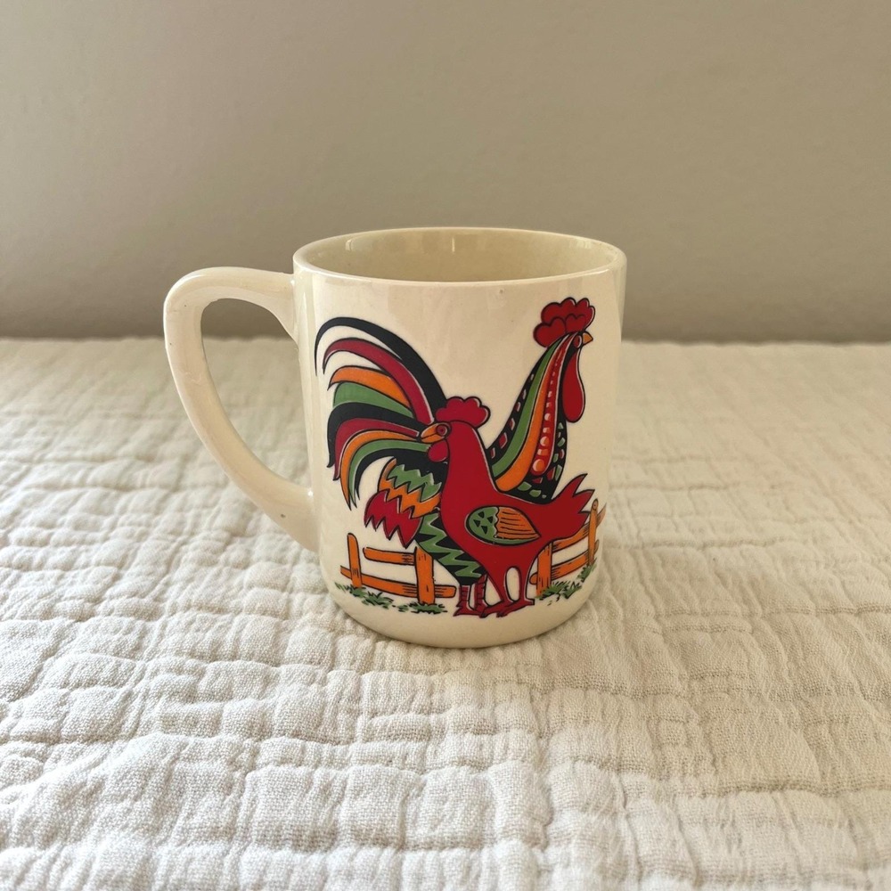 Vintage Mid Century Folk Art Rooster Coffee Mug